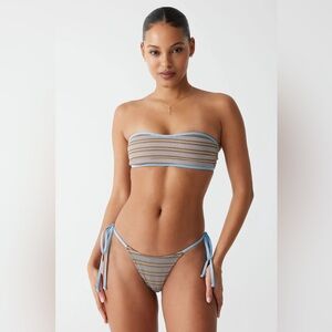NWT Frankie’s Bikinis Rosabella Striped Rib Bandeau Bikini Top in Blue & Brown